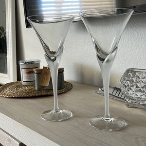Beautiful Frosted lily stem Champagne toasting glasses.